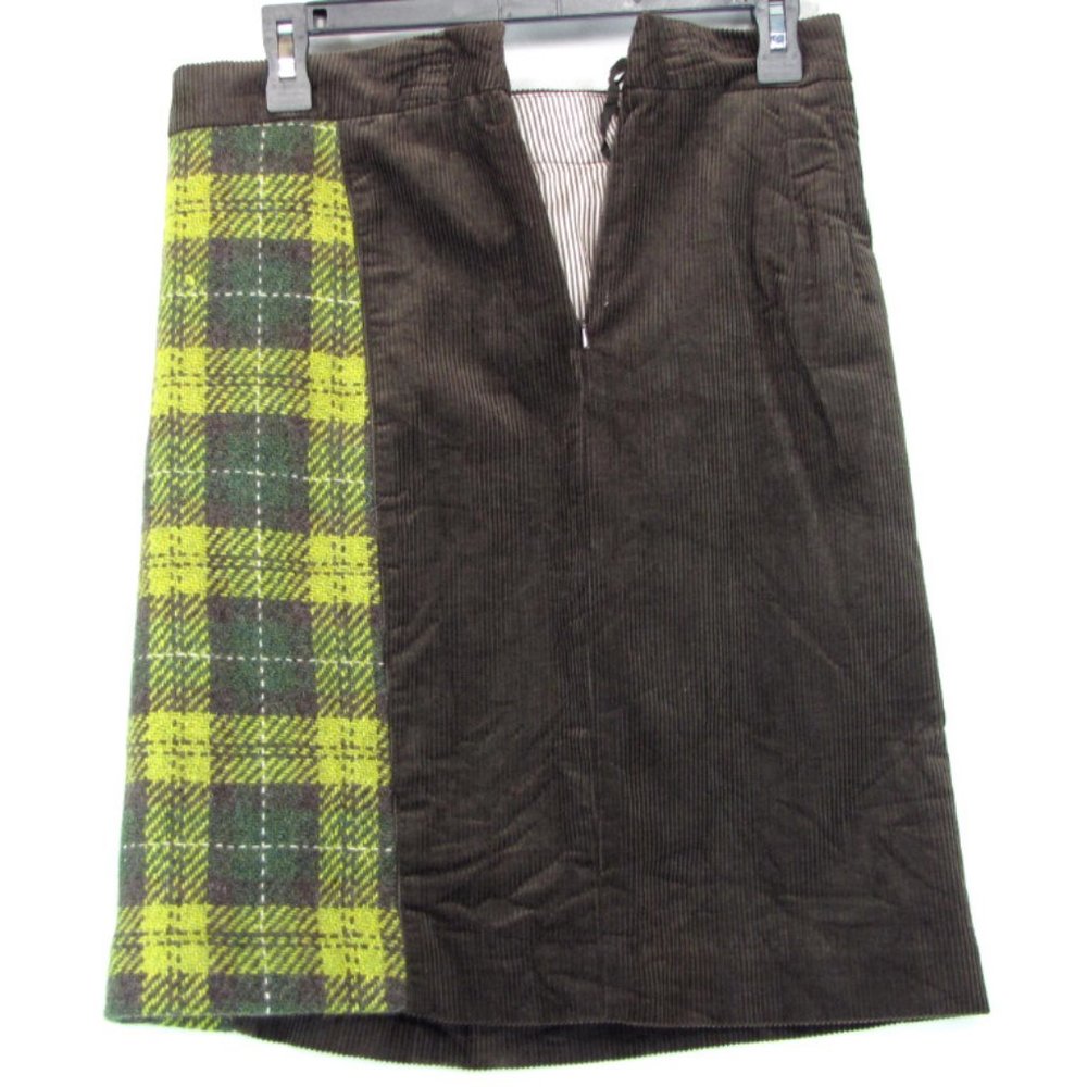 SALE! Corduroy Plaid Brown Green Midi Knee Skirt - Picture 3 of 3